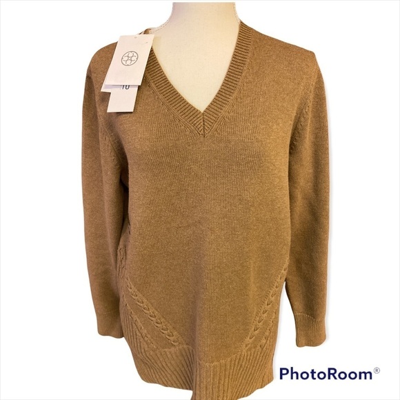 Per Se Carlisle Cotton/Cashmere Sweater in Nougat Size M NWT - Picture 1 of 13